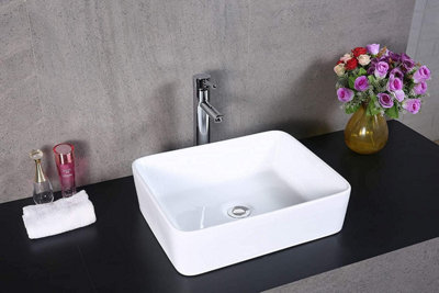 BELOFAY 48x37x13cm Rectangular Ceramic Cloakroom Basin Hand Washing Sink, Modern Design Countertop Basin (Only Basin Included)