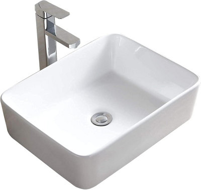 BELOFAY 48x37x13cm Rectangular Ceramic Cloakroom Basin Hand Washing Sink, Modern Design Countertop Basin (Only Basin Included)