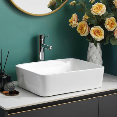 BELOFAY 48x37x13cm Rectangular Ceramic Cloakroom Basin Hand Washing Sink, Modern Design Countertop Basin (Only Basin Included)