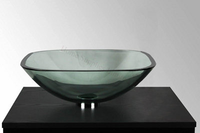 BELOFAY 49x14x49 cm Rectangular Glass Bathroom Counter Top Wash Basin Sink, Modern Design Glass Bowl Cloakroom Basin
