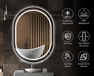 BELOFAY 500 x 700 mm Oval Bathroom LED Mirror, Wall Mounted, Toughened ...