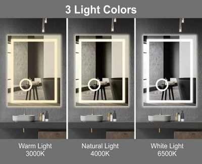 BELOFAY 500 x 700 mm Rectangular LED Bathroom Mirror with Magnifier ...