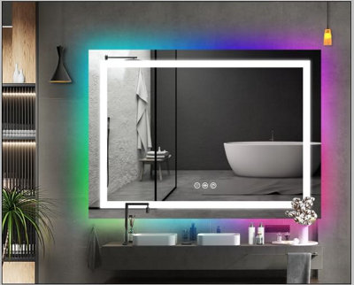 BELOFAY 500x700mm Alta Bathroom LED Mirror, Illuminated Bathroom Toughened Mirror with RGB LED Lights Dimmable Anti-fog