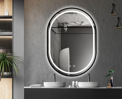 BELOFAY 500x700mm Amias Oval Bathroom LED Mirror, Illuminated Bathroom Oval Toughened Mirror with LED Lights Dimmable Anti-fog