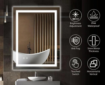 BELOFAY 500x700mm Clara Bathroom LED Mirror, Illuminated Bathroom Toughened Mirror with LED Lights Dimmable Anti-fog