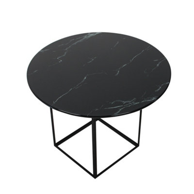 BELOFAY 50CM Black Marble Round Glass Table Top 8mm Tempered Glass Flat Polished Edge