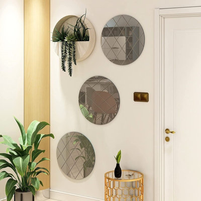 BELOFAY 50cm Round Grey Wall Mirror Interiors Art Deco Glass Design Modern Wall-Mounted Mirrors for Home and Office