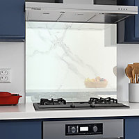 BELOFAY 50x60cm Greenish White Marble Tempered Heat Resistant Glass Splashback for Kitchen, 6mm Thickness