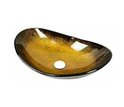 BELOFAY 54x13x36 cm Oval Gold Glass Bathroom Counter Top Wash Basin Sink, Modern Design Glass