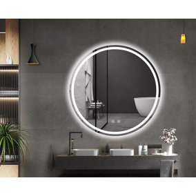 BELOFAY 600mm Lucy Round Bathroom LED Mirror, Illuminated Bathroom Round Toughened Mirror with LED Lights Dimmable Anti-fog
