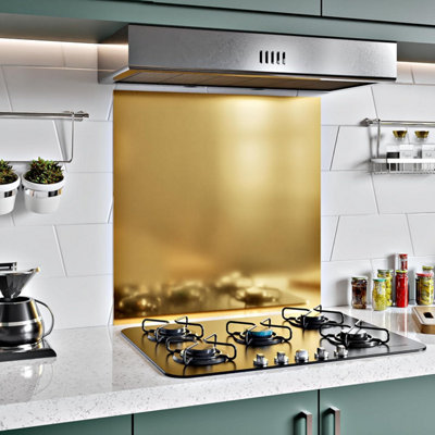 BELOFAY 600x500MM Stainless Steel Splashback for Kitchen With Golden Brushed Finish, 0.8mm Hob Splashback