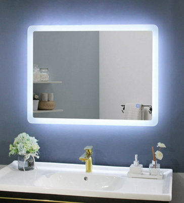 BELOFAY 600x800mm Aura Illuminated Bathroom LED with Mirror Demister Pad,  Dimmable LED Anti-fog Tempered Wall Mirrors