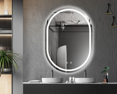 BELOFAY 600x800mm Ava Oval Bathroom LED Mirror, Illuminated Bathroom Oval Toughened Mirror with LED Lights Dimmable Anti-fog