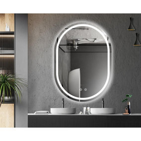 BELOFAY 600x800mm Ava Oval Bathroom LED Mirror, Illuminated Bathroom Oval Toughened Mirror with LED Lights Dimmable Anti-fog