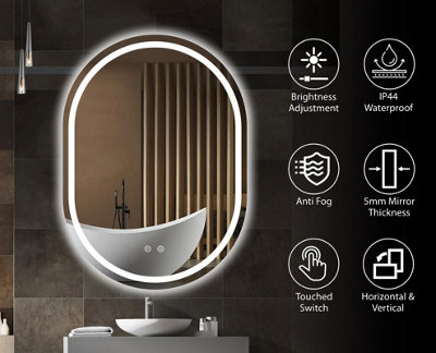BELOFAY 600x800mm Ava Oval Bathroom LED Mirror, Illuminated Bathroom Oval Toughened Mirror with LED Lights Dimmable Anti-fog