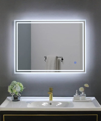 BELOFAY 600x800mm Delta Illuminated Bathroom LED with Mirror Demister Pad, Dimmable LED Anti-fog Tempered Wall Mirrors