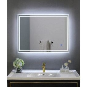 BELOFAY 600x800mm Delta Illuminated Bathroom LED with Mirror Demister Pad, Dimmable LED Anti-fog Tempered Wall Mirrors