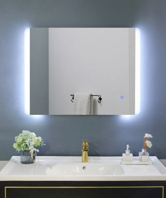 BELOFAY 600x800mm Aura Illuminated Bathroom LED with Mirror Demister Pad,  Dimmable LED Anti-fog Tempered Wall Mirrors