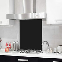 BELOFAY 60x65 Black Glass Splashback for Kitchen 6mm Tempered Glass Heat Resistant Splashback for Cookers