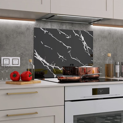 BELOFAY 60x65cm Black Marble Tempered Glass Splashback for Kitchen, 6mm ...