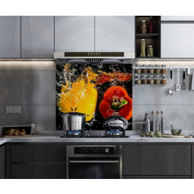 BELOFAY 60x65cm Modern Vegetable Design 6mm Tempered Glass Splashback for Kitchen