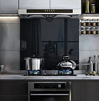 BELOFAY 60x75 Black Sparkles Glass Splashback for Kitchen 6mm Tempered Glass Heat Resistant Splashback for Cookers