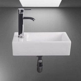 BELOFAY Ceramic Bathroom Sink Cloakroom Basin, Classic Design Gloss White Countertop Sink with TAP, Bottle Trap & Pop-up Waste