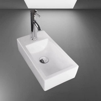 BELOFAY Ceramic Bathroom Sink Cloakroom Basin, Classic Design Gloss White Countertop Sink with TAP, Bottle Trap & Pop-up Waste