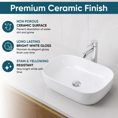 BELOFAY Ceramic Countertop Bathroom Sink, Oval Countertop Basin with TAP, Bottle Trap & Pop-up Waste (135x460x330mm)