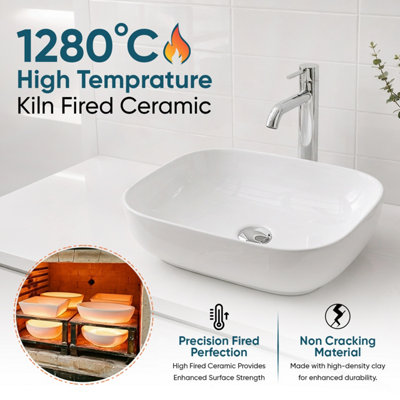 BELOFAY Ceramic Countertop Bathroom Sink, Oval Countertop Basin with TAP, Bottle Trap & Pop-up Waste (135x460x330mm)
