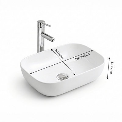 BELOFAY Ceramic Countertop Bathroom Sink, Oval Countertop Basin with TAP, Bottle Trap & Pop-up Waste (135x460x330mm)