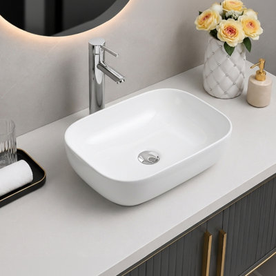 BELOFAY Ceramic Countertop Bathroom Sink, Oval Countertop Basin with TAP, Bottle Trap & Pop-up Waste (135x460x330mm)