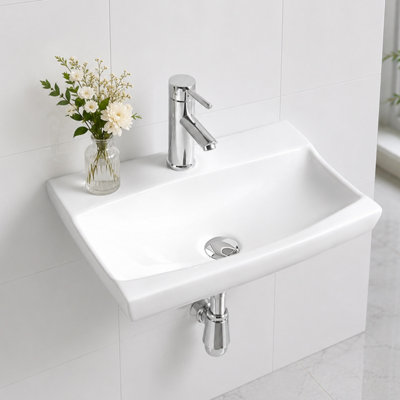 BELOFAY Ceramic Wall Mounted Bathroom Sink, Rectangular Wall Hung Basin for Cloakroom & Vanity (10x49x33cm)