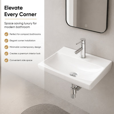 BELOFAY Ceramic Wall Mounted Bathroom Sink, Rectangular Wall Hung Basin for Cloakroom & Vanity (10x49x33cm)