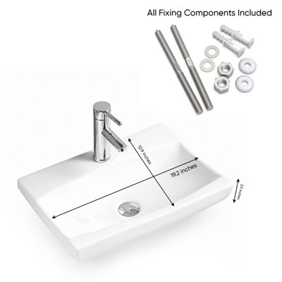 BELOFAY Ceramic Wall Mounted Bathroom Sink, Rectangular Wall Hung Basin for Cloakroom & Vanity (10x49x33cm)