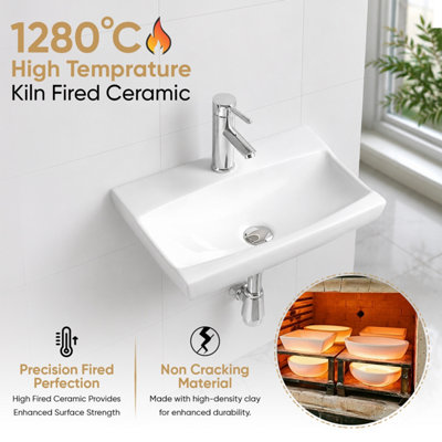 BELOFAY Ceramic Wall Mounted Bathroom Sink, Rectangular Wall Hung Basin for Cloakroom & Vanity (10x49x33cm)