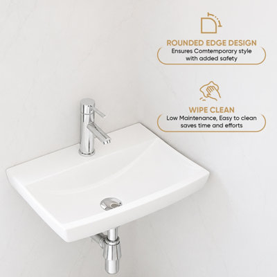 BELOFAY Ceramic Wall Mounted Bathroom Sink, Rectangular Wall Hung Basin for Cloakroom & Vanity (10x49x33cm)