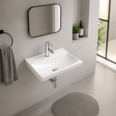 BELOFAY Ceramic Wall Mounted Bathroom Sink, Rectangular Wall Hung Basin for Cloakroom & Vanity (10x49x33cm)