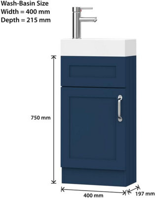 BELOFAY Crawley Blue 400mm Floor Standing Bathroom Vanity Unit With Basin - Laquered Cloakroom Vanity Unit with 1 Tap Hole Ceramic
