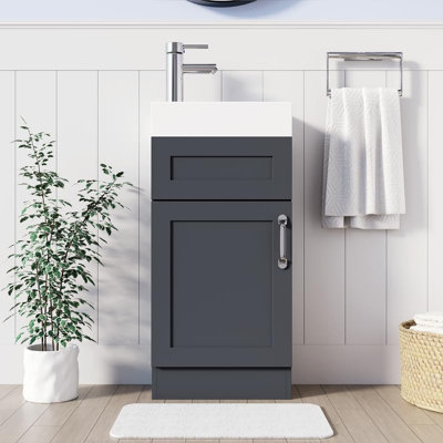 BELOFAY Crawley Grey 400mm Floor Standing Bathroom Vanity Unit With Basin - Laquered Cloakroom Vanity Unit with 1 Tap Hole Ceramic