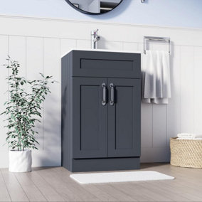 BELOFAY Crawley Grey 500mm Floor Standing Bathroom Vanity Unit With Basin - Laquered Cloakroom Vanity Unit with 1 Tap Hole Ceramic