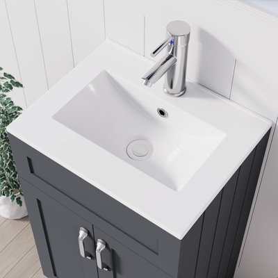 BELOFAY Crawley Grey 500mm Floor Standing Bathroom Vanity Unit With Basin - Laquered Cloakroom Vanity Unit with 1 Tap Hole Ceramic