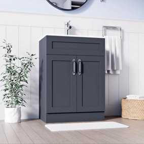 BELOFAY Crawley Grey 600mm Floor Standing Bathroom Vanity Unit With Basin - Laquered Cloakroom Vanity Unit with 1 Tap Hole Ceramic