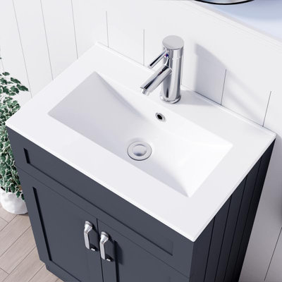 BELOFAY Crawley Grey 600mm Floor Standing Bathroom Vanity Unit With Basin - Laquered Cloakroom Vanity Unit with 1 Tap Hole Ceramic