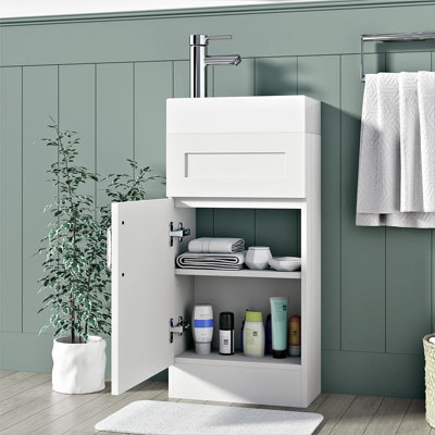 BELOFAY Crawley White 400mm Floor Standing Bathroom Vanity Unit With Basin - Laquered Cloakroom Vanity Unit