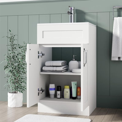 BELOFAY Crawley White 500mm Floor Standing Bathroom Vanity Unit With Basin - Laquered Cloakroom Vanity