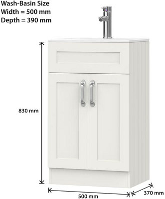 BELOFAY Crawley White 500mm Floor Standing Bathroom Vanity Unit With Basin - Laquered Cloakroom Vanity