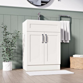 BELOFAY Crawley White 600mm Floor Standing Bathroom Vanity Unit With Basin - Laquered Cloakroom Vanity Unit with 1 Tap Hole Cerami