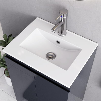 BELOFAY Denvor Grey 500mm Floor Standing Bathroom Vanity Unit With Basin - Laquered Cloakroom Vanity Unit with 1 Tap Hole Ceramic
