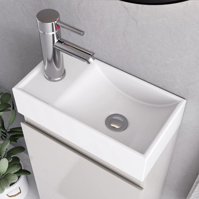 BELOFAY Denvor White 400mm Floor Standing Bathroom Vanity Unit With Basin - Laquered Cloakroom Vanity Unit with 1 Tap Hole Ceramic